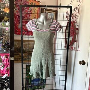 carreau ribbed green short sleeve striped romper